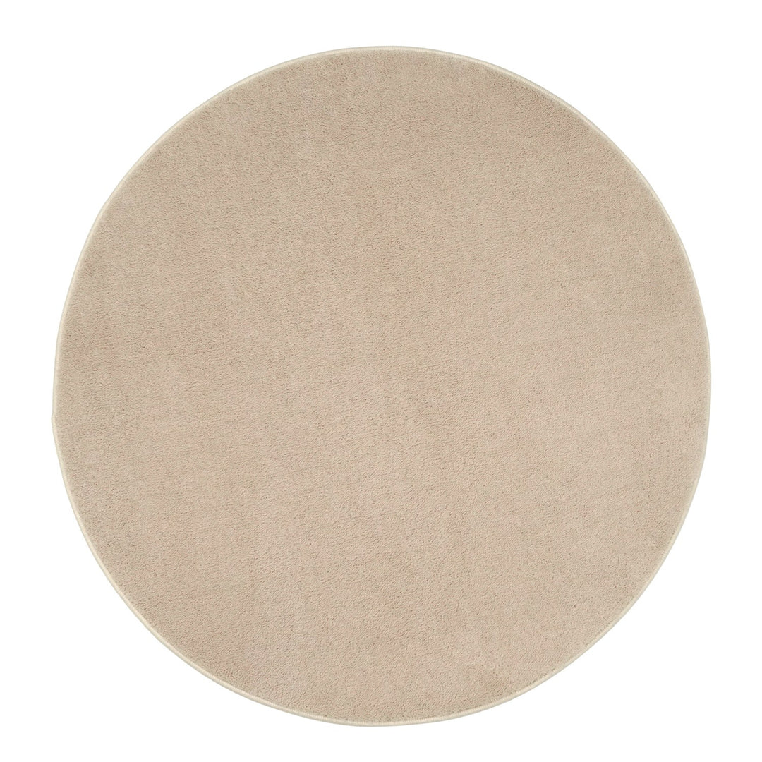 Washmellow beige round washable rug, top view | The Rugs