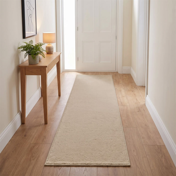 Washmellow beige washable runner in a hallway | The Rugs