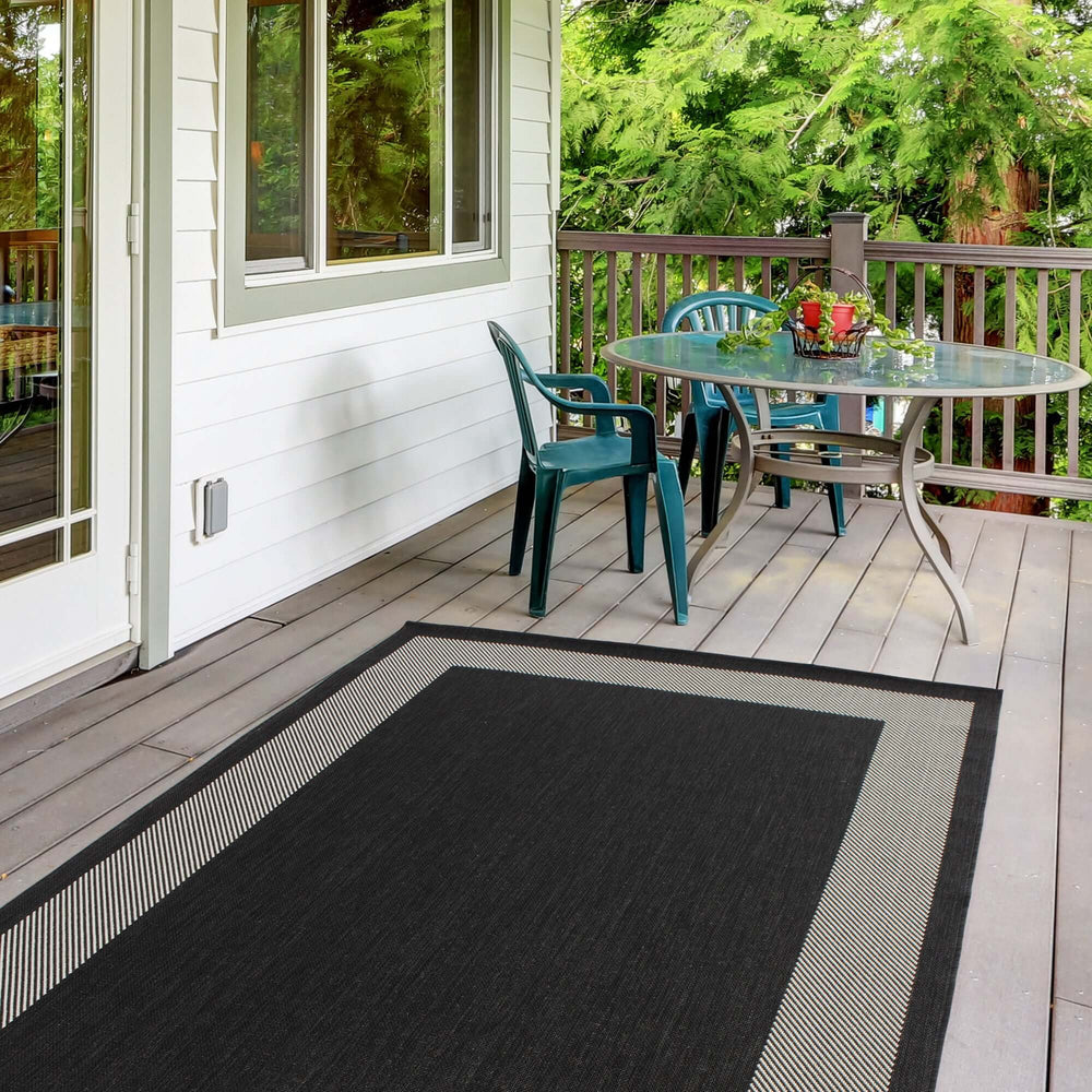 Bordered Design Outdoor Rug for Garden Black | The Rugs
