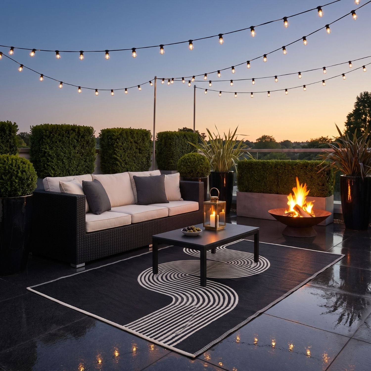 Urban Outdoor Rug Black & Beige | Geometric Design |The Rugs
