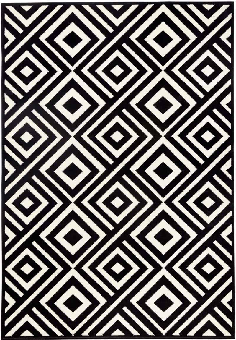 Modern Diamond-Patterned Rug – Black & White