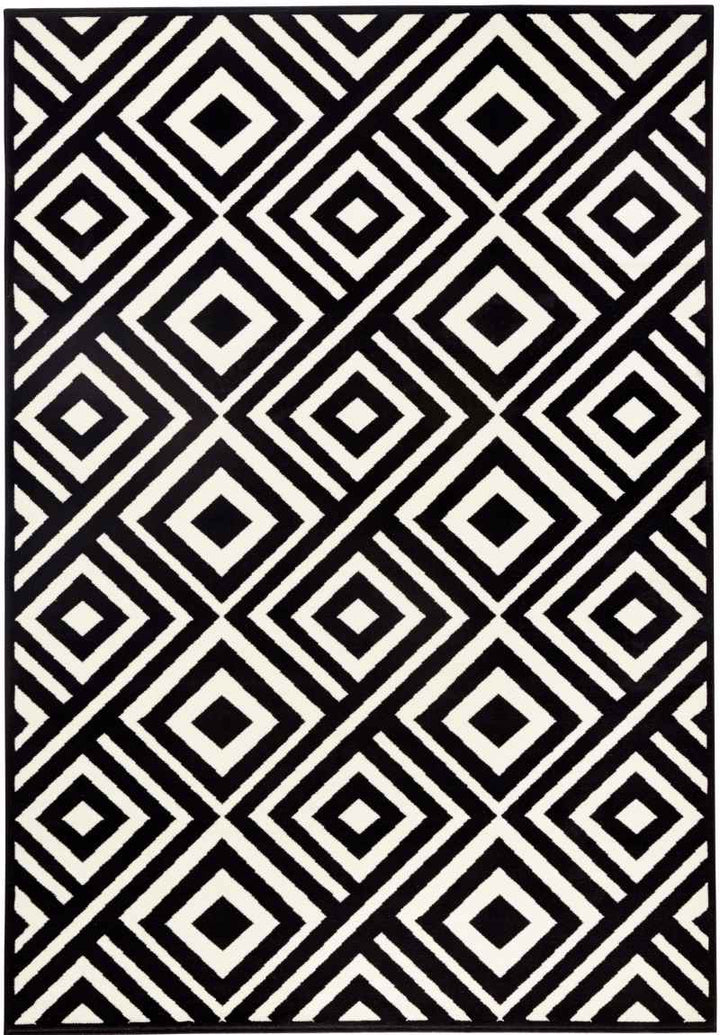 Modern Diamond-Patterned Rug – Black & White