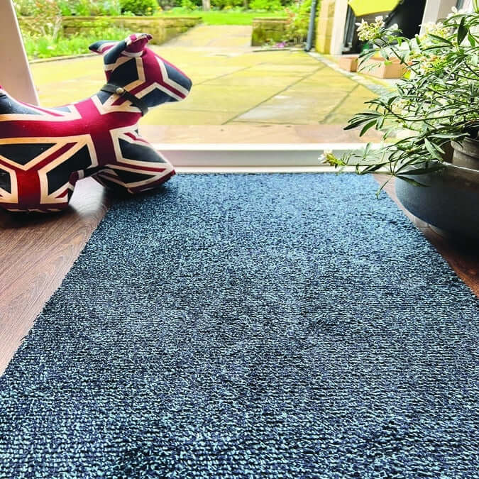 blue cotton plain washable mat with the environment