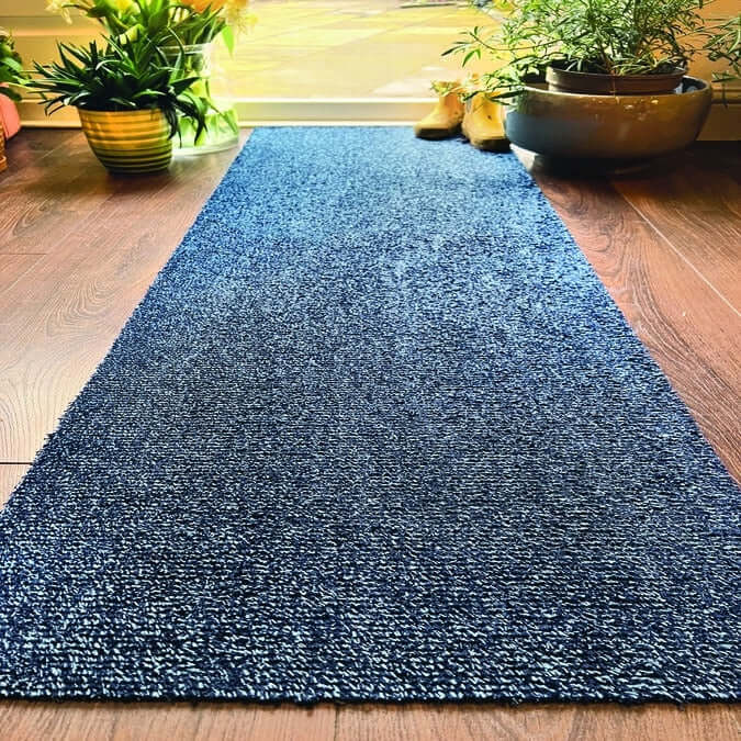 blue cotton plain washable mat with the environment