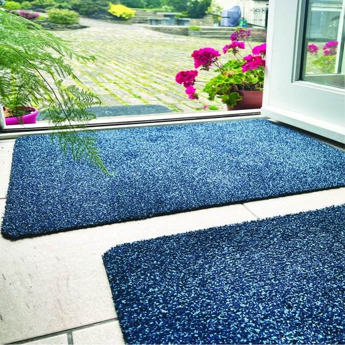 blue cotton plain washable mat with the environment