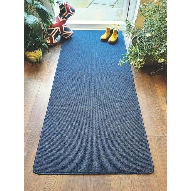 The Rugs Washable Plain Blue Mat Runner - Quality Comfort Style