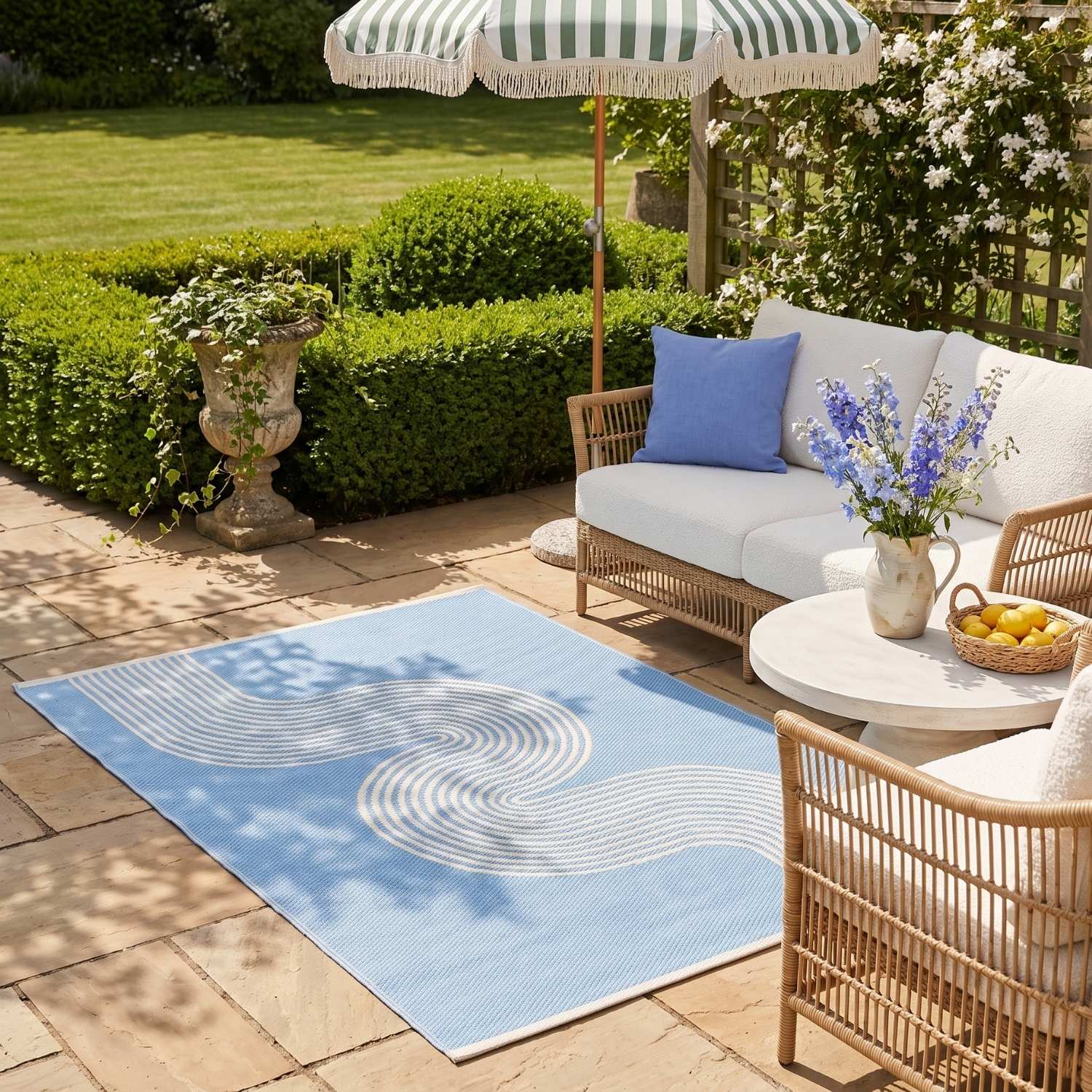 Urban Outdoor Rug Blue & Beige | Modern Geometric Design