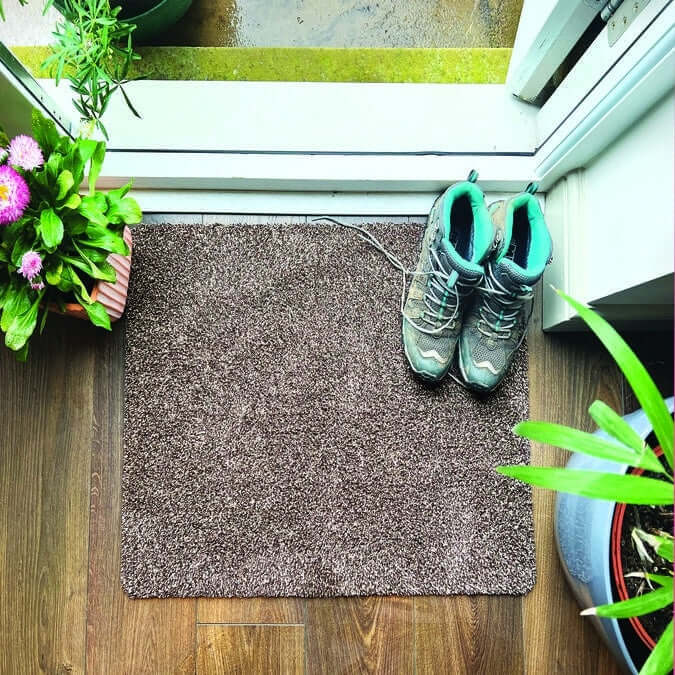 brown cotton plain washable mat with the environment