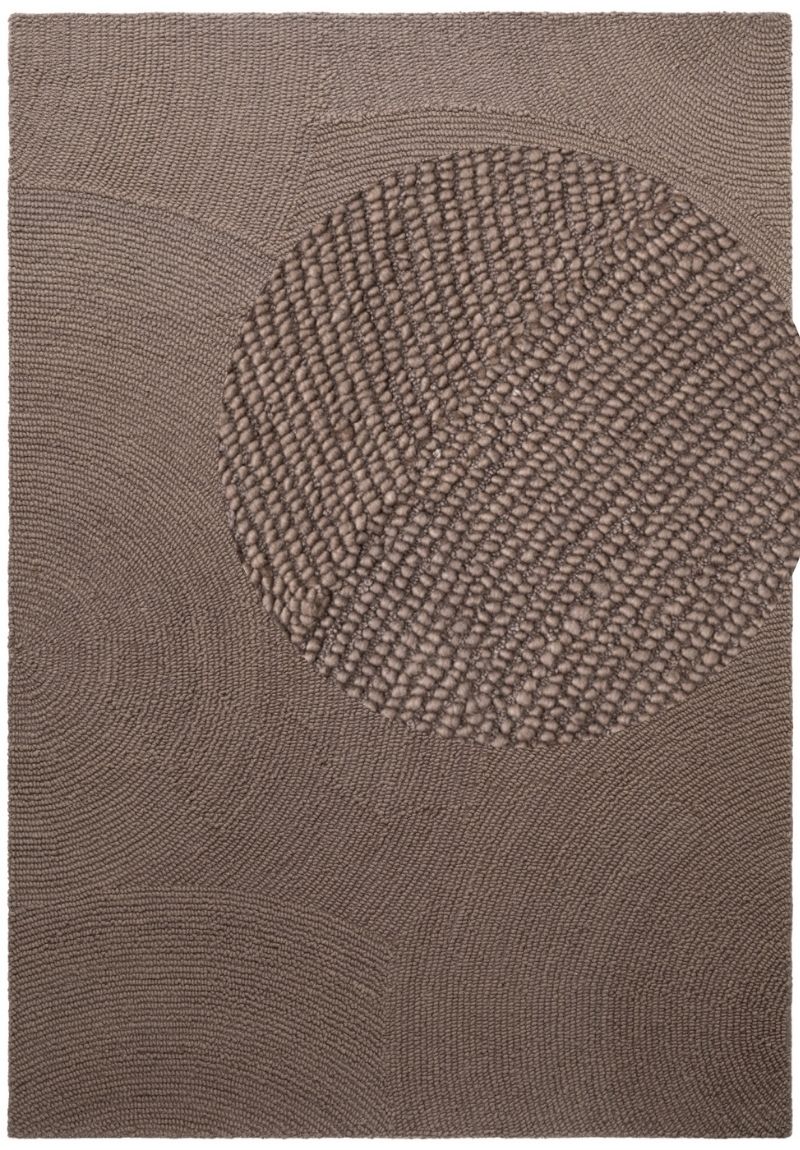 Brown textured rug with circular pattern