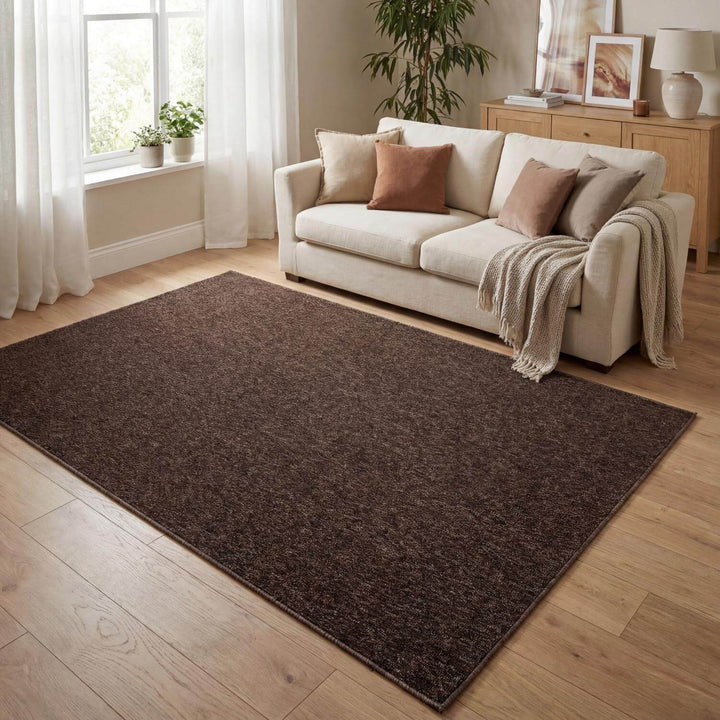 Brown Plain Rug Anti-Static, Easy To Care, Low Pile Rug