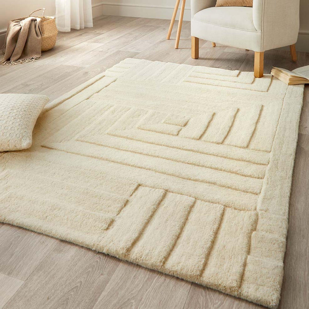 Maze Cream Geometric Wool Rug