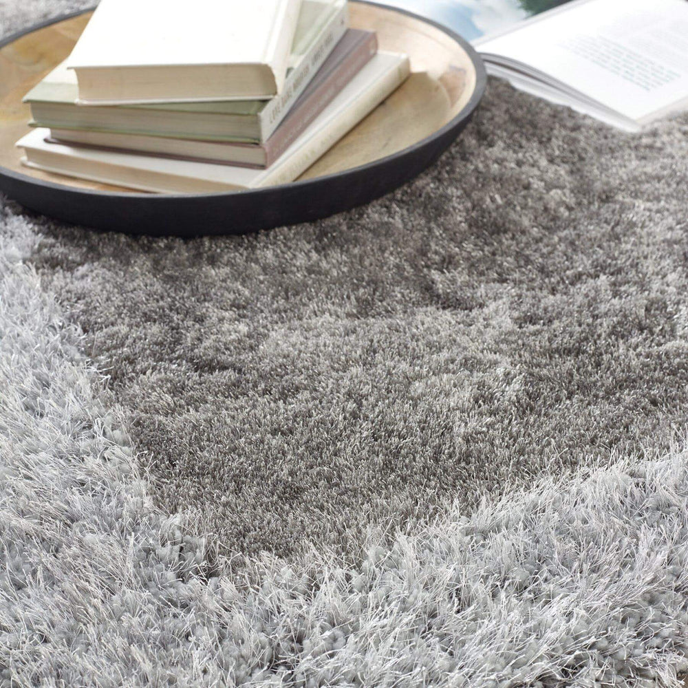 Shimmer Silver Grey Bordered Shaggy Rug