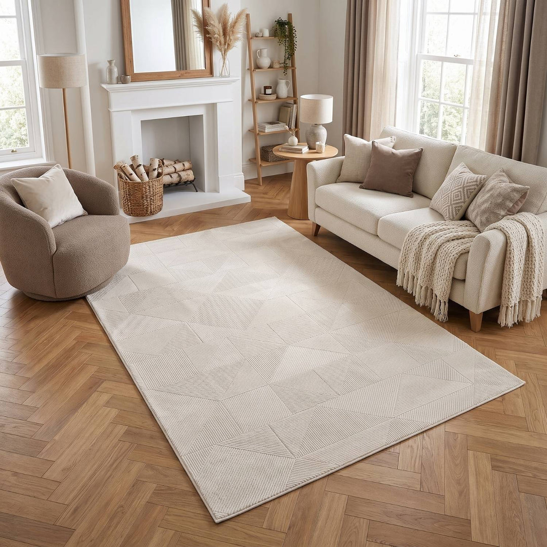 cream colour, abstract design, stain-resistant, Cosy comfort rug, non-static