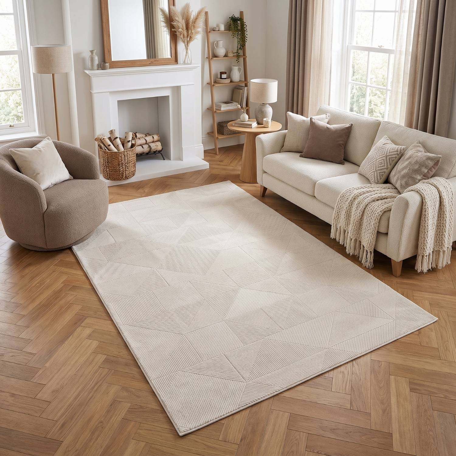 cream colour, abstract design, stain-resistant, Cosy comfort rug, non-static