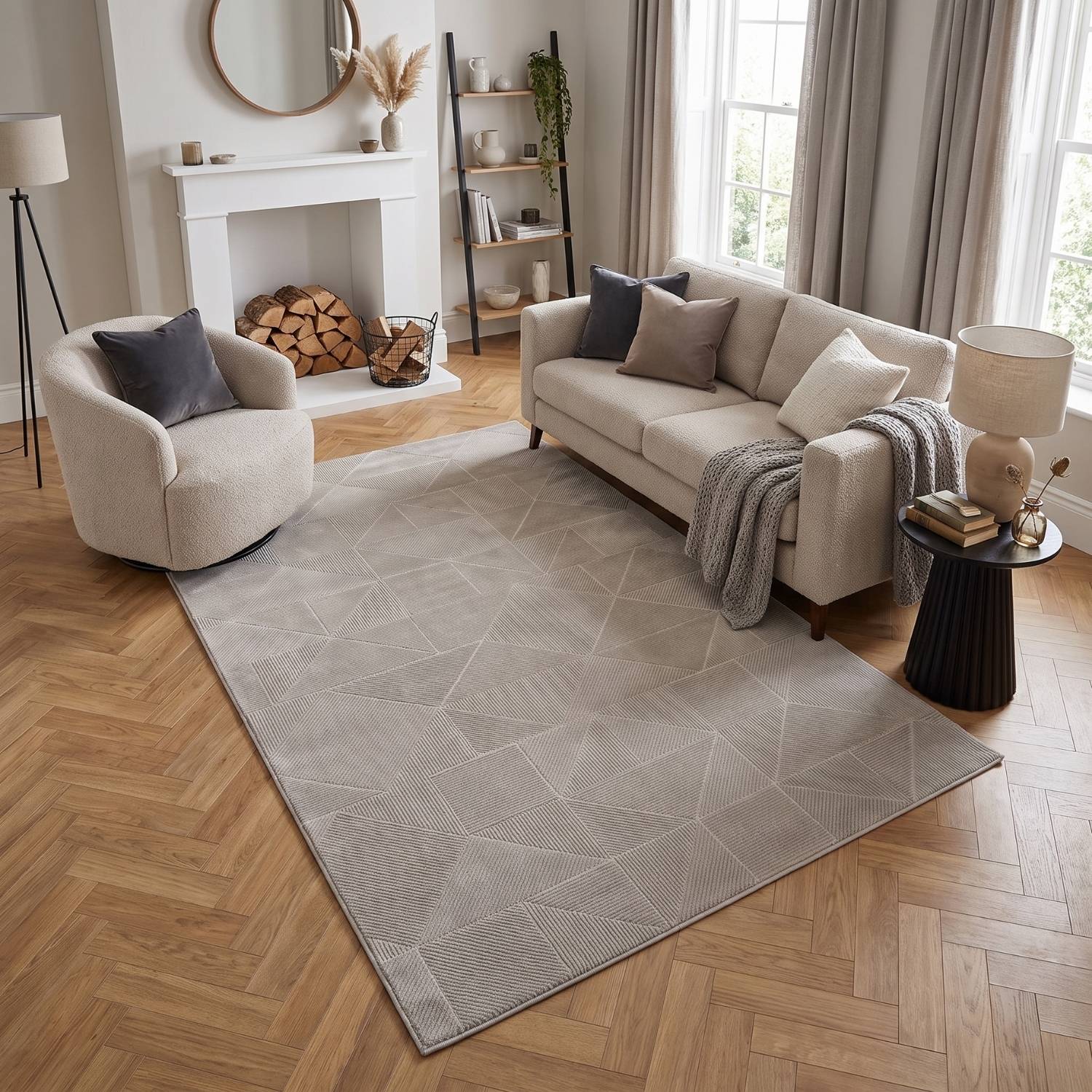 grey colour, striped design, stain-resistant, Cosy comfort rug, non-static