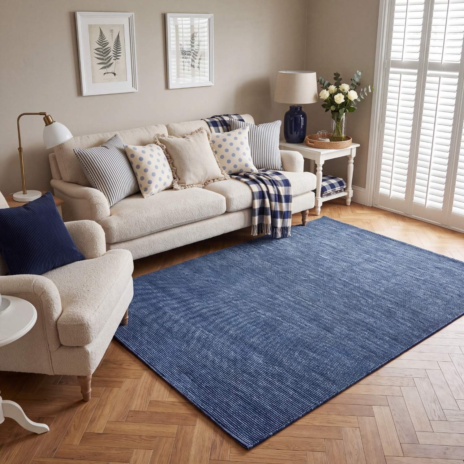 Carmel striped design blue colour rug, anti-static, non-shedding, rectangular and runner rugs | THE RUGS