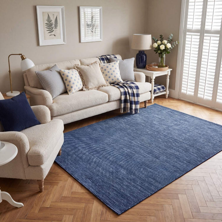 Carmel striped design blue colour rug, anti-static, non-shedding, rectangular and runner rugs | THE RUGS