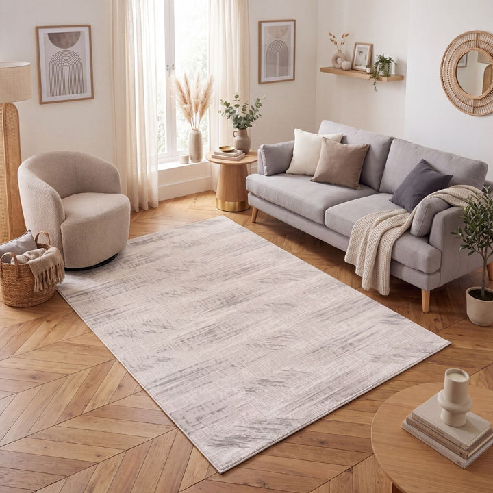 abstract rug, grey-cream colours, anti-allergic, and non-static properties