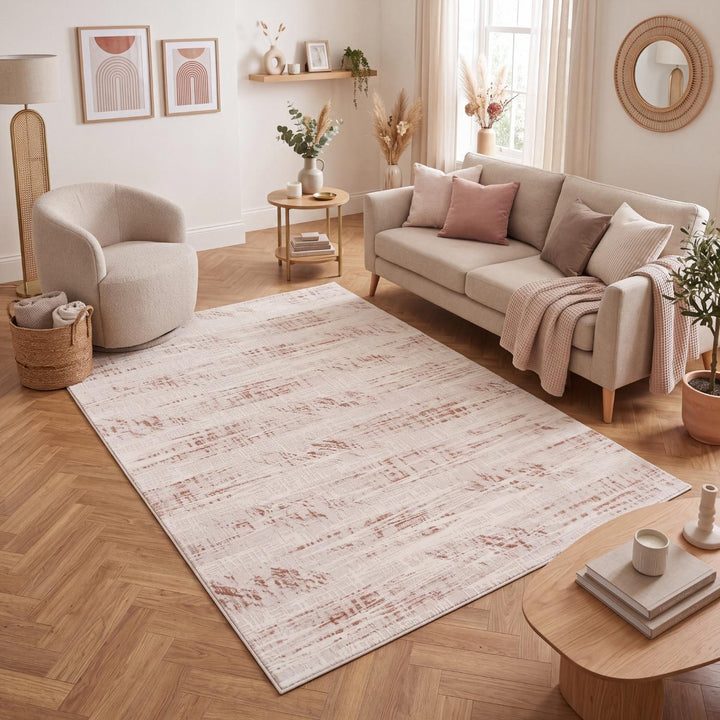 abstract rug, terra-cream colours, anti-allergic, and non-static properties