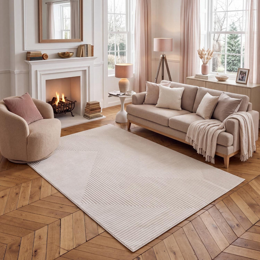 Geometric Living Room rug, cream colour, stain-resistant and non-shedding