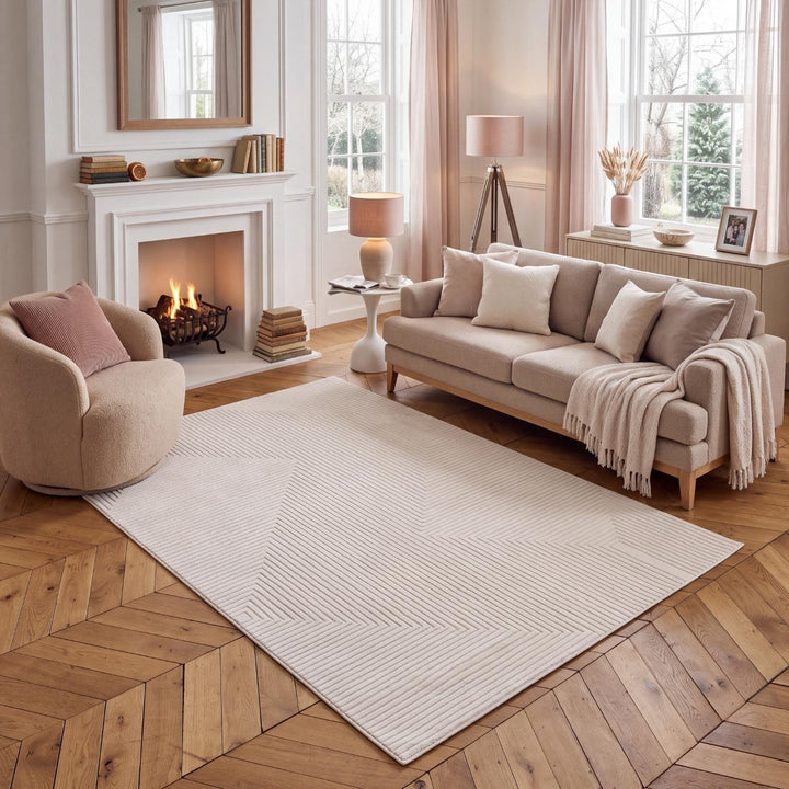 Geometric Living Room rug, cream colour, stain-resistant and non-shedding