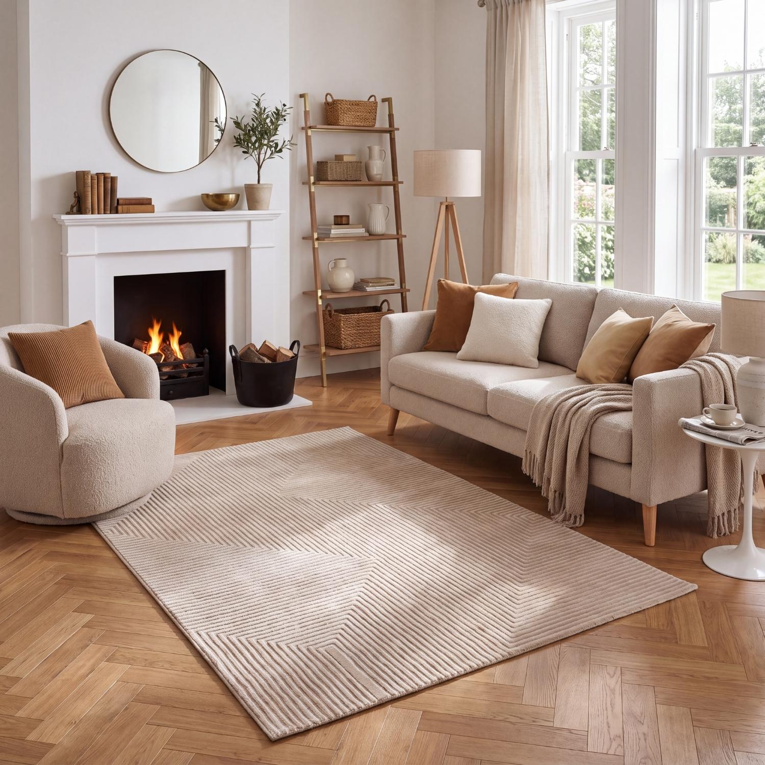 Geometric Living Room rug, beige colour, stain-resistant and non-shedding