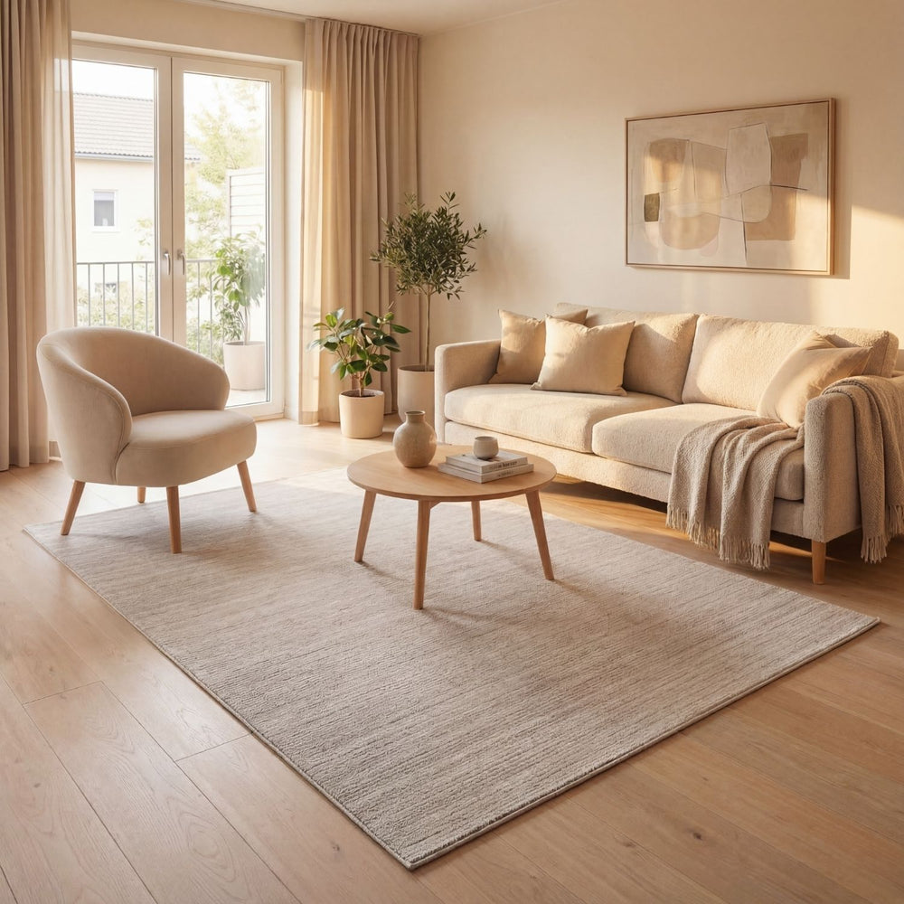 beige-cream colours, striped design, stain-resistant, Cosy comfort rug.