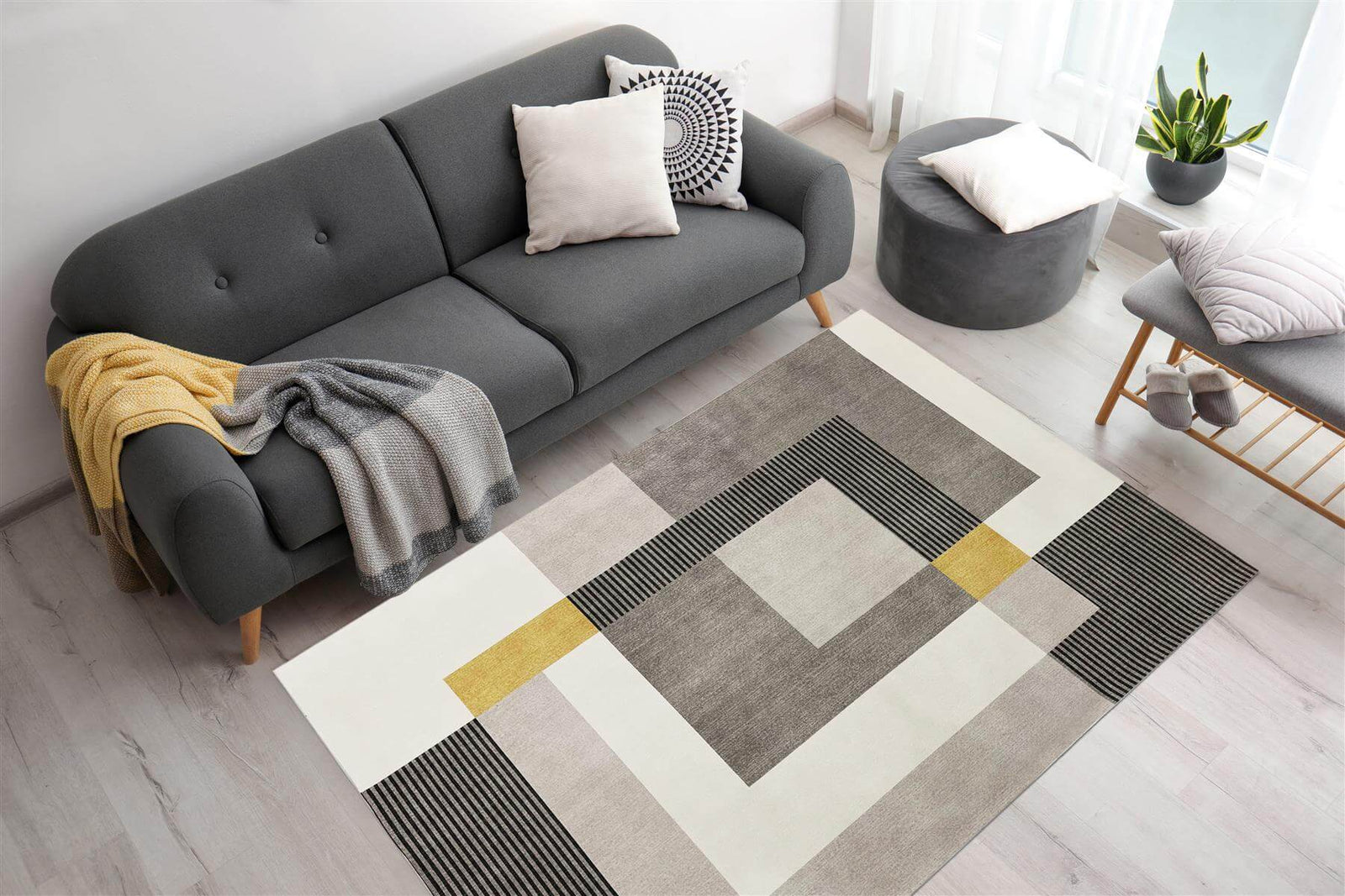 Tokyo Geo Blocks Ochre/Grey Rug – The Rugs