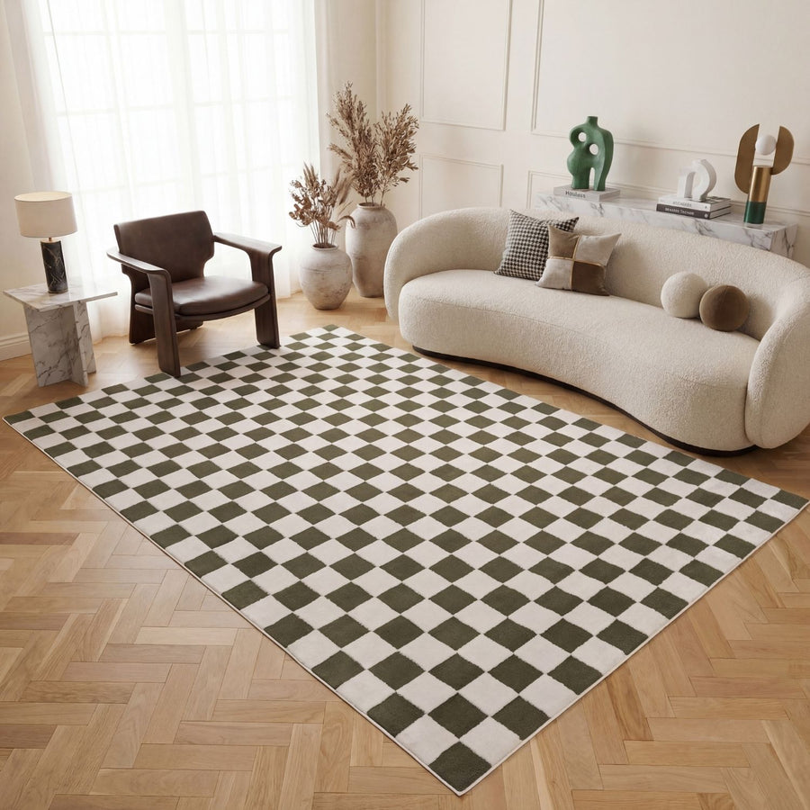 The Rugs Loft Checkerboard Green Rug - Quality High-Low Pile