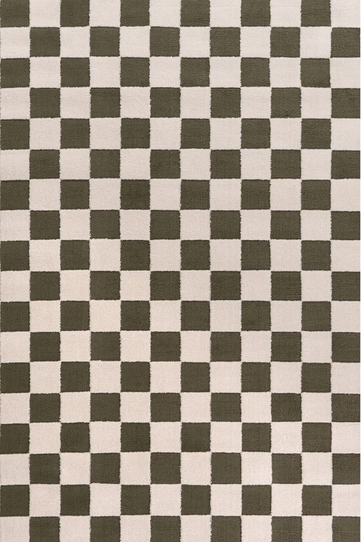 Checkered pattern with alternating dark and light squares on a flat surface