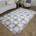 Modern Checkered Light Grey Cream Rug
