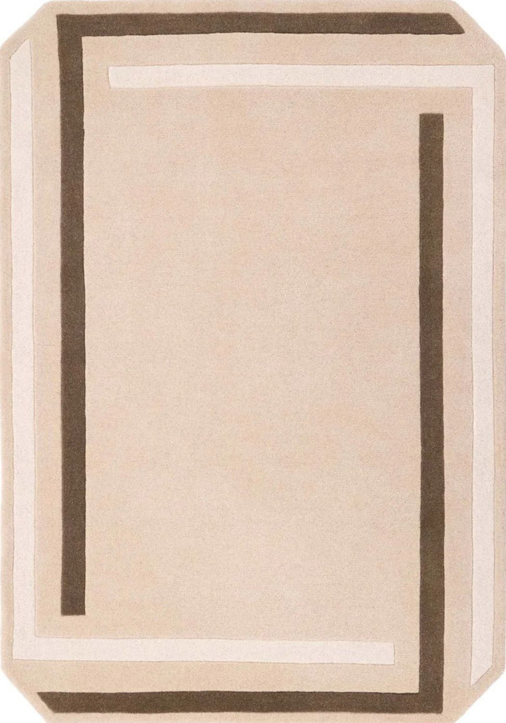 Beige rug with brown border