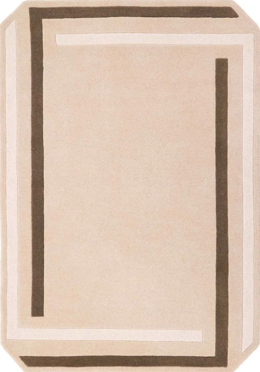 Beige rug with brown border