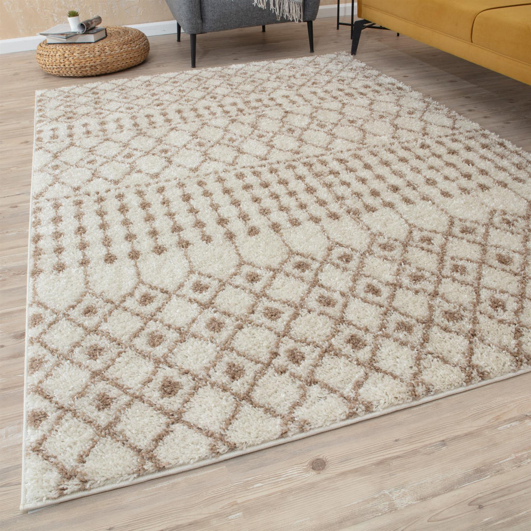 Moroccan Collection Shaggy Rugs in Ivory Beige | 1030