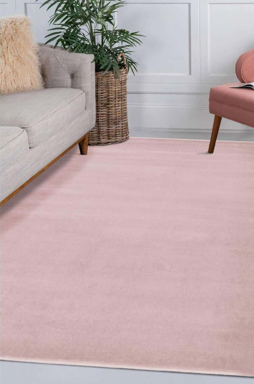 Solid Design Living Room Rug in Pink | Durable & Stylish | THE RUGS