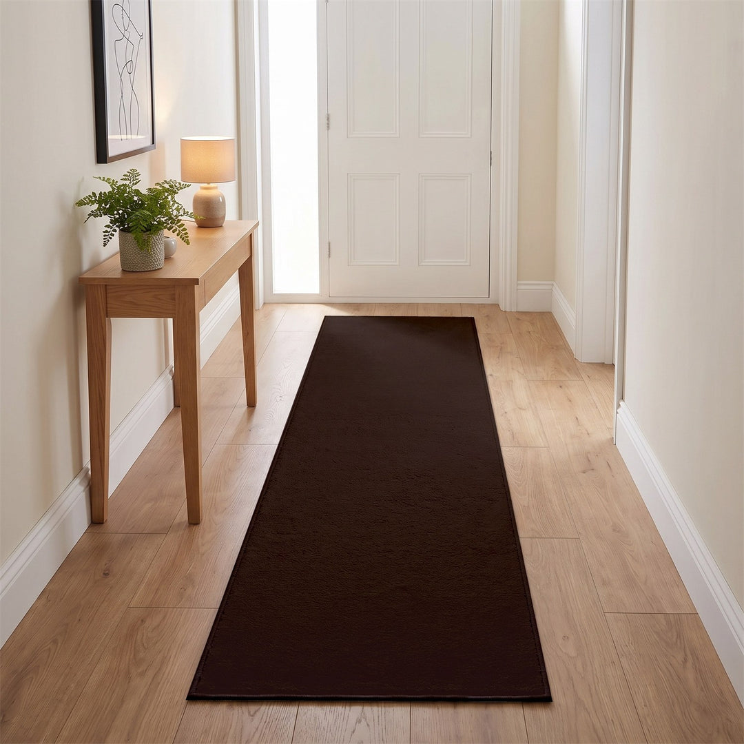 Washmellow dark brown washable runner in a hallway | The Rugs