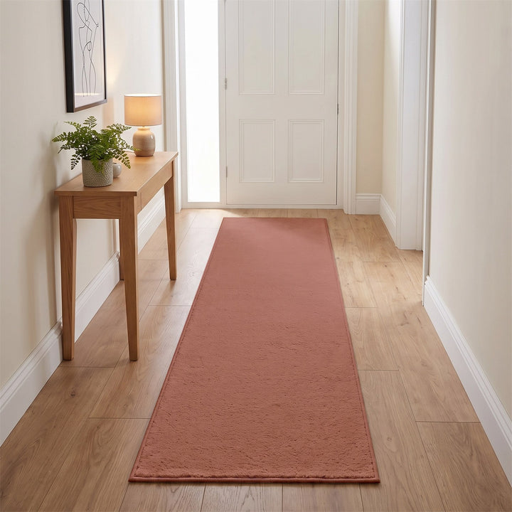 Washmellow dark pink washable runner in a hallway | The Rugs