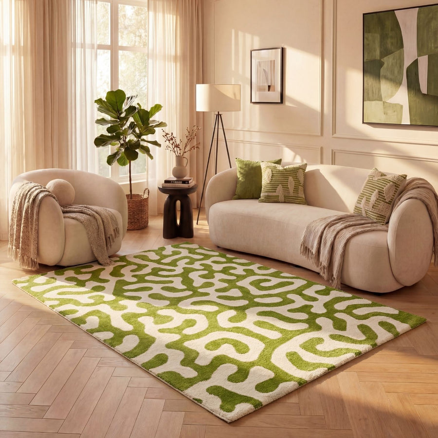 The Rugs Joli Doodle Green White Rug - Stylish & Comfortable