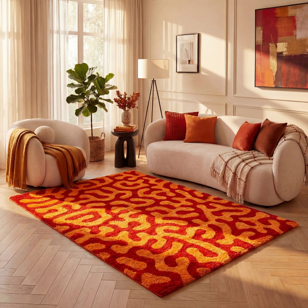 Joli Abstract Red & Orange Durable, Soft Rug
