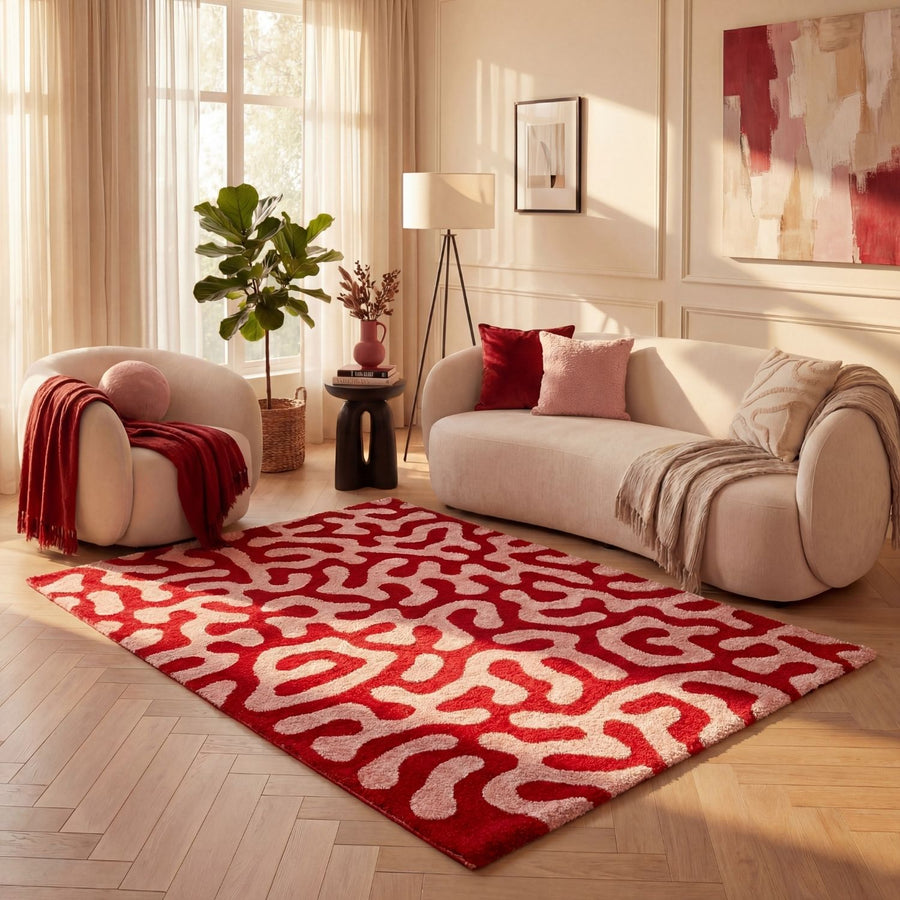 Unique Red Rug The Rugs Joli Doodle Red Pink Rug - Soft Durable Stylish