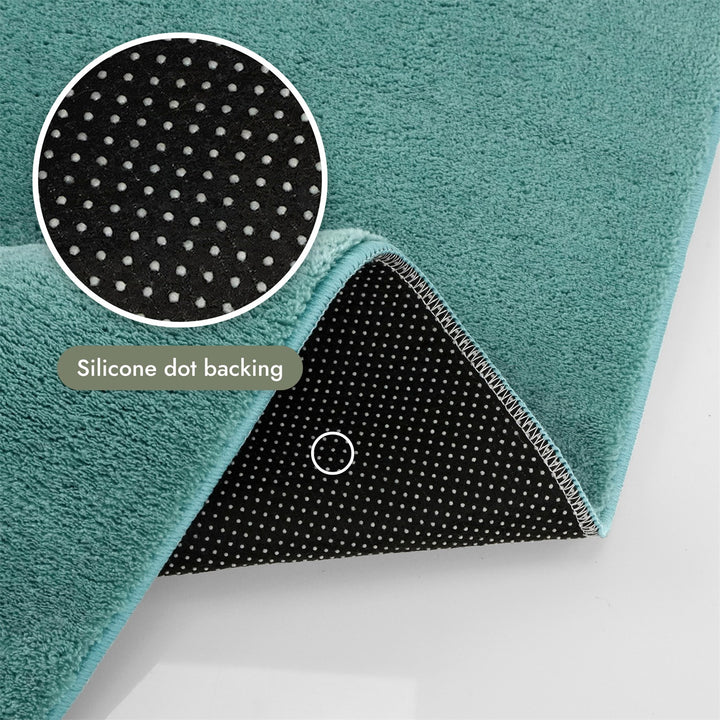 Washmellow duck egg blue washable rug, silicone dot backing that grips hard floors | The Rugs
