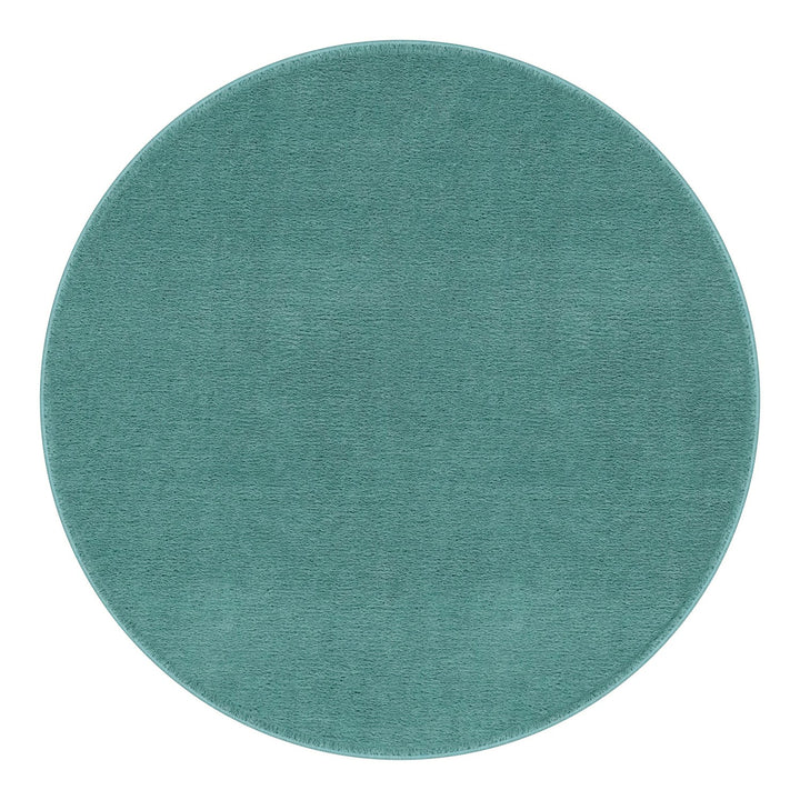 Washmellow duck egg blue round washable rug, top view | The Rugs