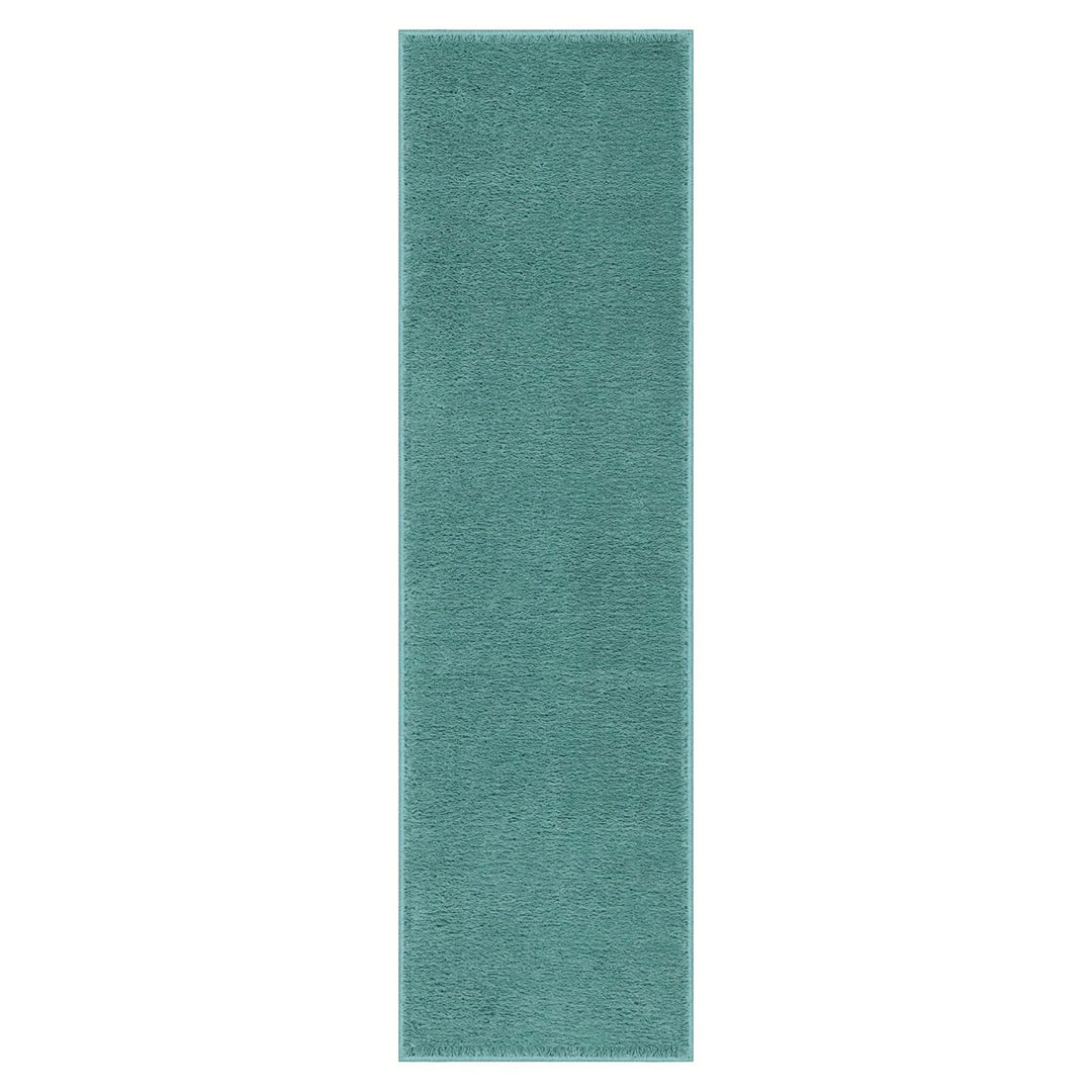 Washmellow duck egg blue washable runner, top view of the 80x280 runner | The Rugs