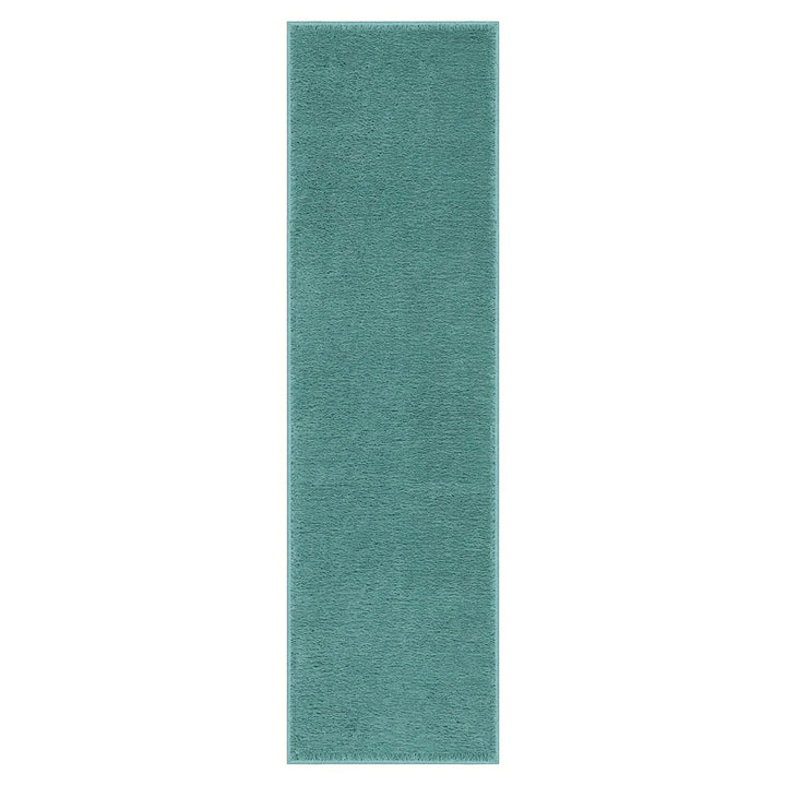 Washmellow duck egg blue washable runner, top view of the 80x280 runner | The Rugs
