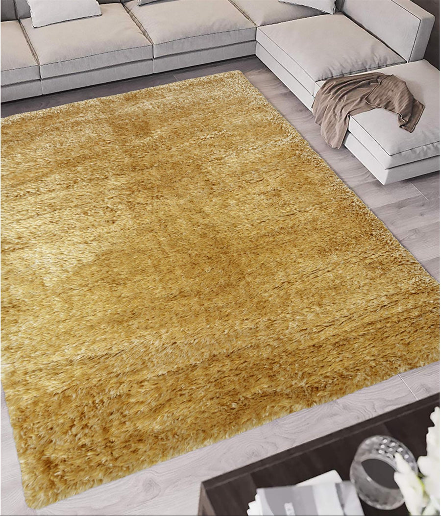 Solid Design Shaggy Rugs for Living Room in Ochre – The Rugs