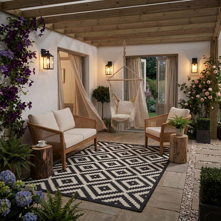The Rugs Outdoor Rug - Garden / Patio Rugs -Diamond in Black