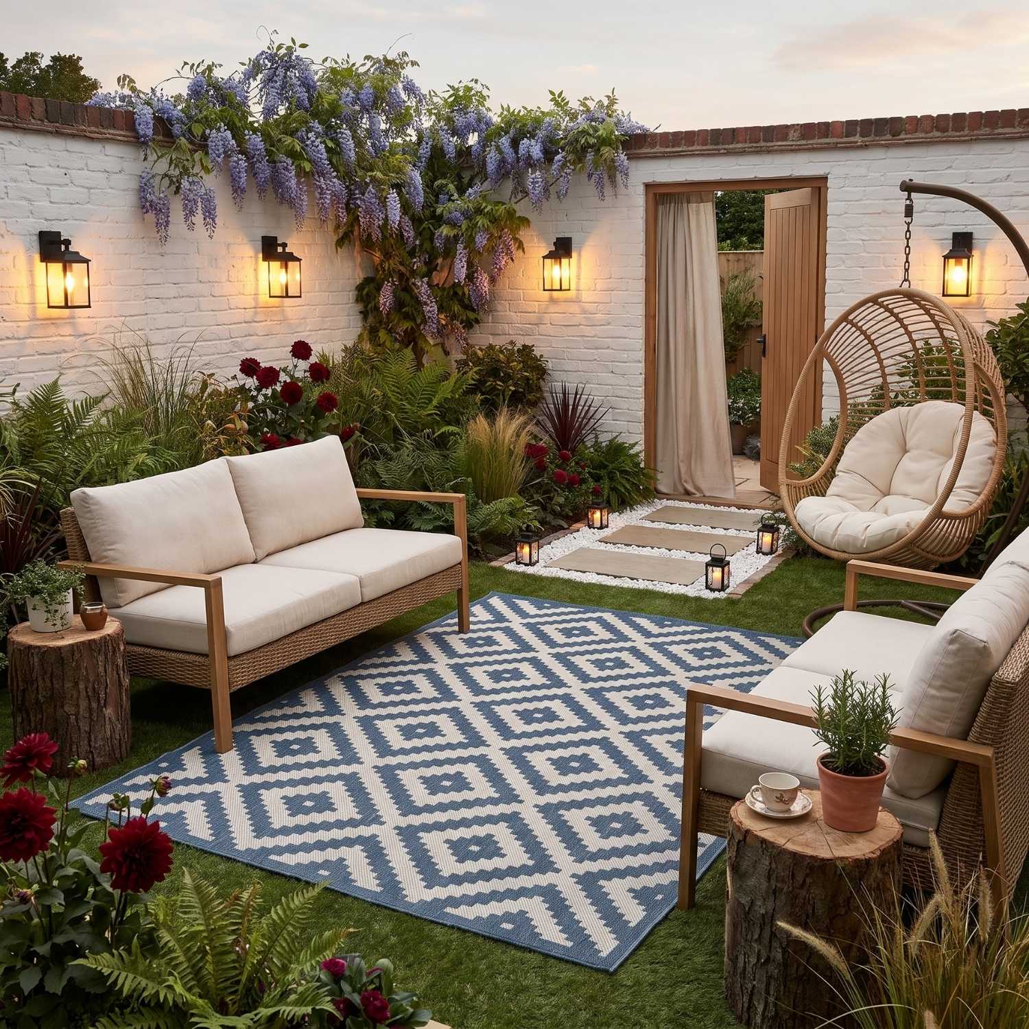 Outdoor Rug Diamond Design Blue and White | The Rugs