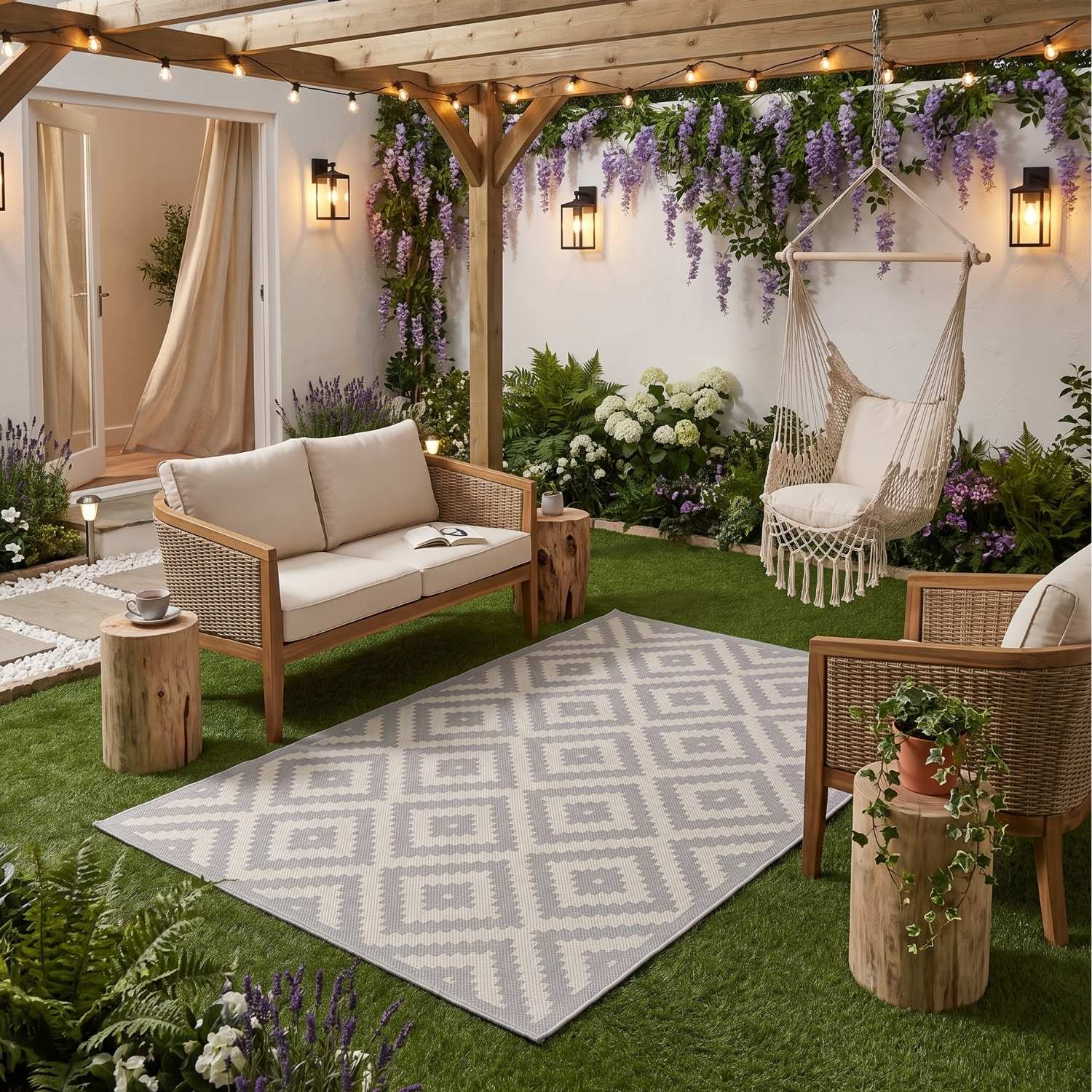 Grey Diamond Design Outdoor Rug for Garden | The Rugs