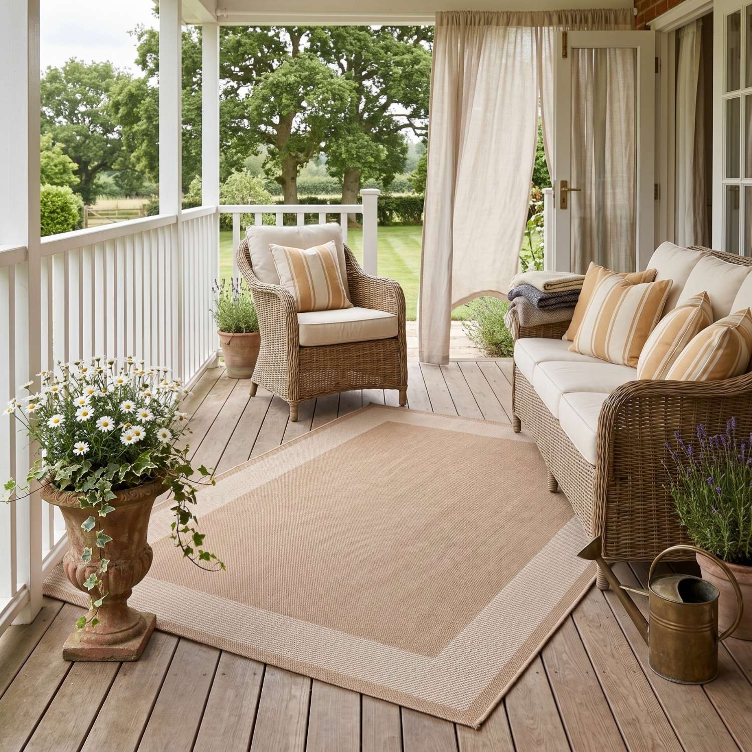 Outdoor Beige Rug easy to clean, weather-proof and UV protected.