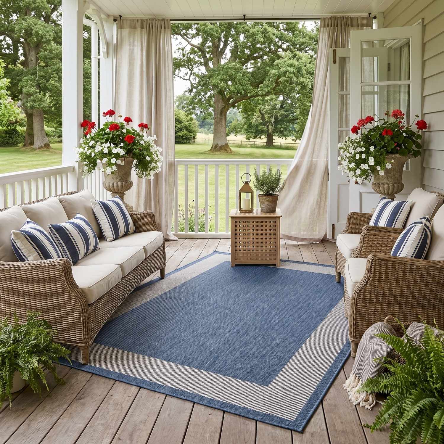 Bordered Design Outdoor Rug for Garden in Blue | The Rugs